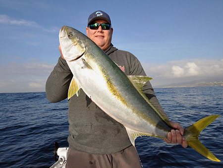 Angler holding a yellowtail catch