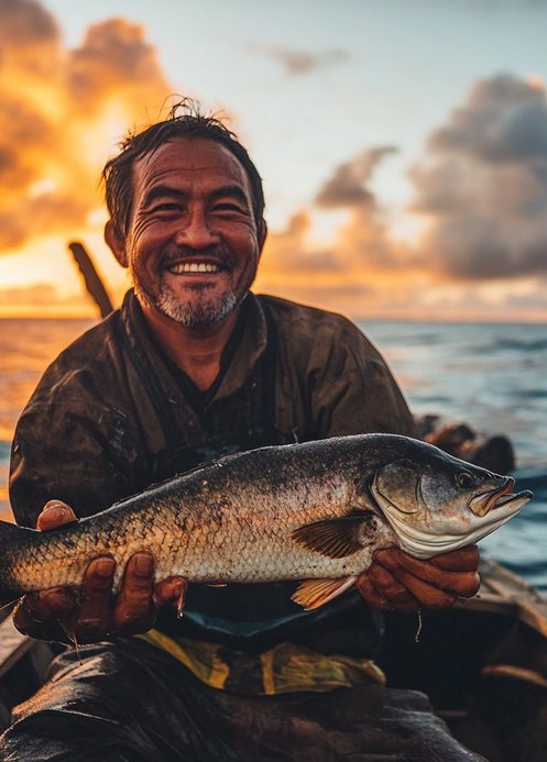 Fisherman holding his catch
