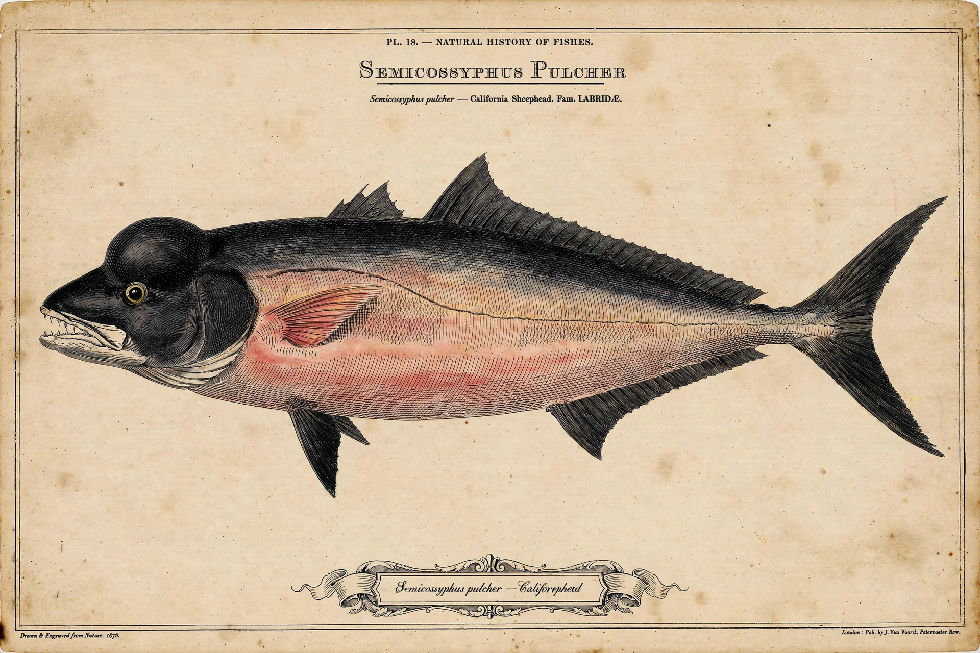 Sheephead \u2014 vintage-style scientific illustration